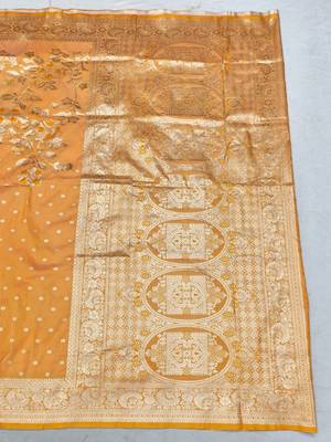 Light orange zari woven silk blend saree with blouse piece 3