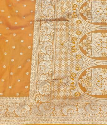 Light orange zari woven silk blend saree with blouse piece 5