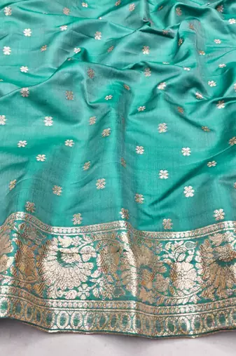 Blue zari woven silk blend saree with blouse piece