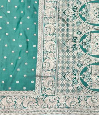 Blue zari woven silk blend saree with blouse piece 5