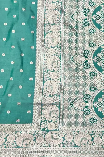 Blue zari woven silk blend saree with blouse piece