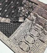 Black zari woven banarasi silk blend saree with blouse piece