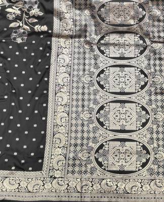 Black zari woven silk blend saree with blouse piece 4