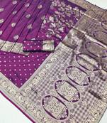 Purple zari woven banarasi silk blend saree with blouse piece