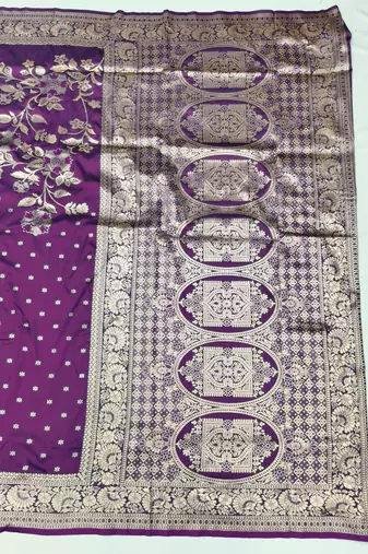 Purple zari woven silk blend saree with blouse piece