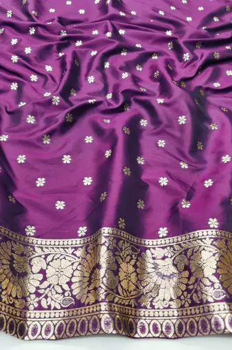 Purple zari woven silk blend saree with blouse piece