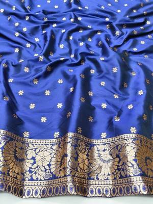 Navy blue zari woven silk blend saree with blouse piece 4