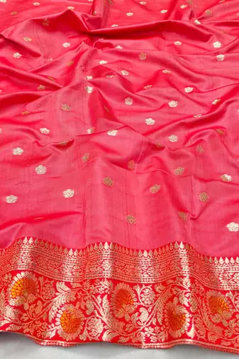 Orange zari woven leheria silk blend saree with blouse piece