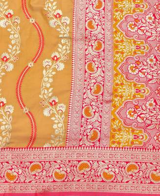 Orange zari woven leheria silk blend saree with blouse piece 5