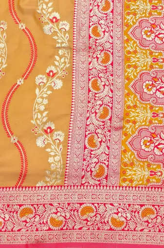 Orange zari woven leheria silk blend saree with blouse piece