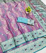 Purple zari woven leheria silk blend saree with blouse piece