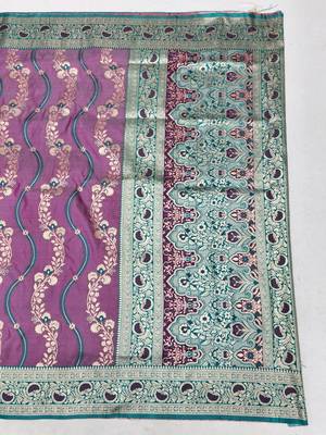 Purple zari woven leheria silk blend saree with blouse piece 2