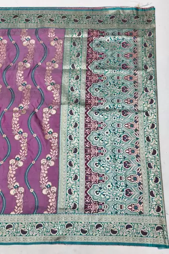 Purple zari woven leheria silk blend saree with blouse piece