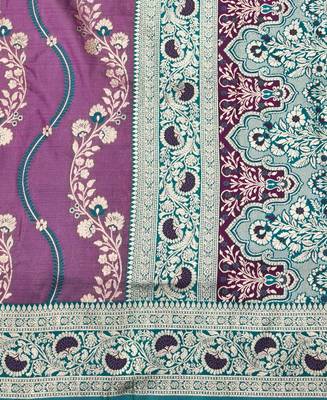 Purple zari woven leheria silk blend saree with blouse piece 5
