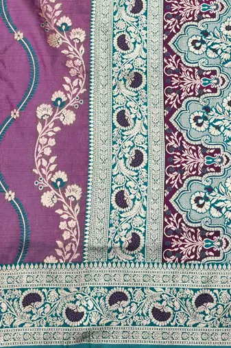 Purple zari woven leheria silk blend saree with blouse piece