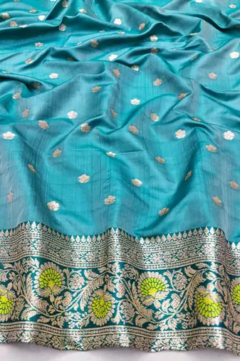 Lime zari woven leheria silk blend saree with blouse piece