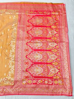 Orange zari woven silk blend saree with blouse piece 2