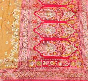 Orange zari woven silk blend saree with blouse piece 4