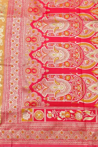 Orange zari woven silk blend saree with blouse piece