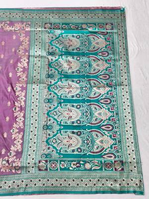 Purple zari woven silk blend saree with blouse piece 2