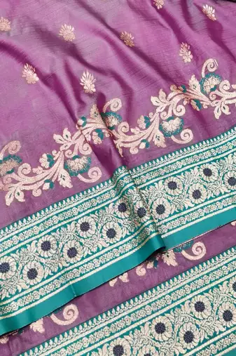 Purple zari woven silk blend saree with blouse piece