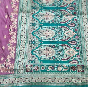 Purple zari woven silk blend saree with blouse piece 5