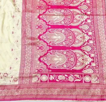 Cream zari woven silk blend saree with blouse piece 5