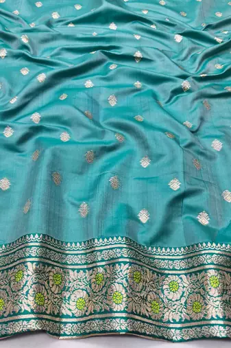 Lime zari woven silk blend saree with blouse piece