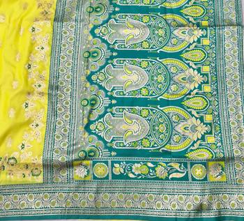 Lime zari woven silk blend saree with blouse piece 5