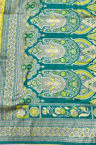 Lime zari woven silk blend saree with blouse piece