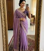 Lavender georgette embroidered saree with thread work