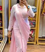 Baby pink georgette embroidered saree with thread work