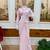 Baby pink georgette embroidered saree with thread work
