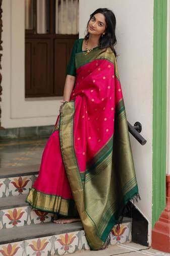 pink art silk saree with zari work