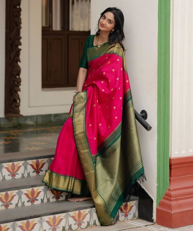 pink art silk saree with zari work