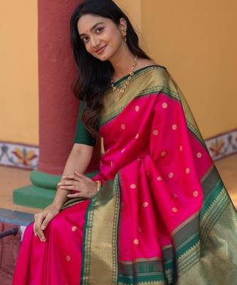 pink art silk saree with zari work 2