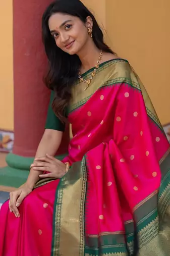 pink art silk saree with zari work