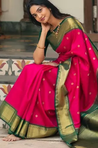 pink art silk saree with zari work