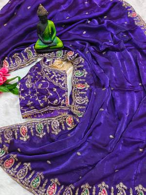 royal blue silk blend embroidered saree with sequins work 4