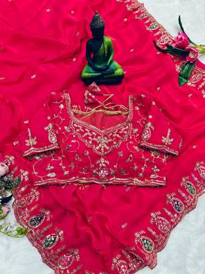 pink silk blend embroidered saree with sequins work 4