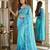 sky blue silk blend saree with floral print