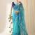 sky blue silk blend saree with floral print