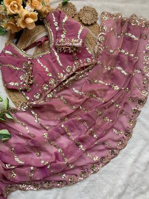 onion pink silk blend embroidered saree with sequins work 3