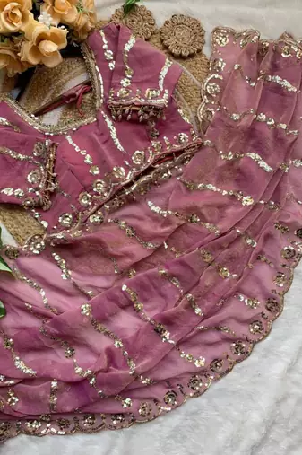 onion pink silk blend embroidered saree with sequins work