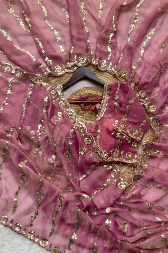 onion pink silk blend embroidered saree with sequins work
