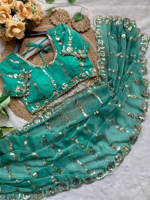 sky blue silk blend embroidered saree with sequins work 3