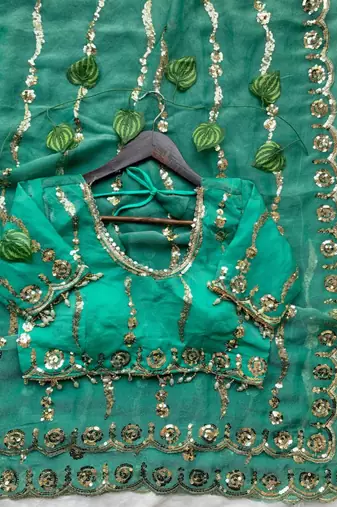sky blue silk blend embroidered saree with sequins work
