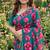 Teal georgette printed saree with floral print