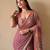 red silk blend printed saree with abstract print