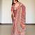 red silk blend printed saree with abstract print